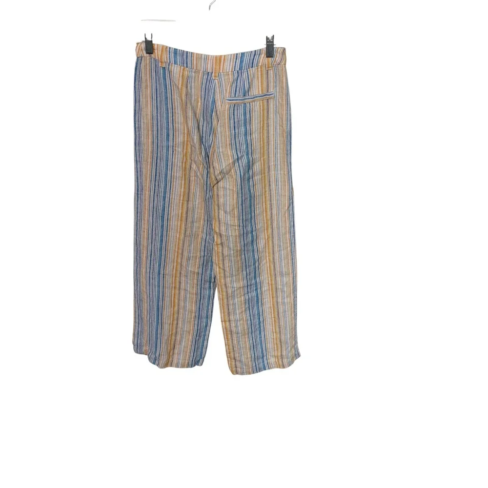 Reformation Pants Womens 4 Blue Orange Stripe 100% Linen Wide Leg High Rise